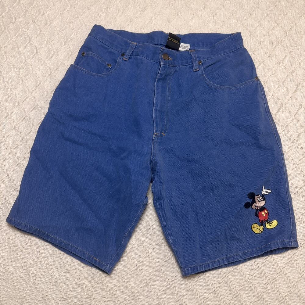 Vtg Mickey Unlimited Blue Denim Jorts Shorts Embroidered Mickey Mouse Mens 34